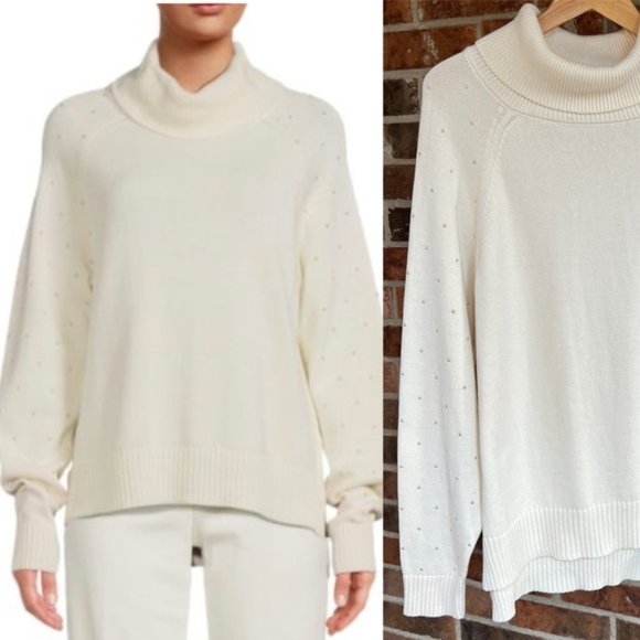 DKNY * Studded 100% Cotton Turtleneck Jumper Sweater EUC Size XL - Picture 1 of 14